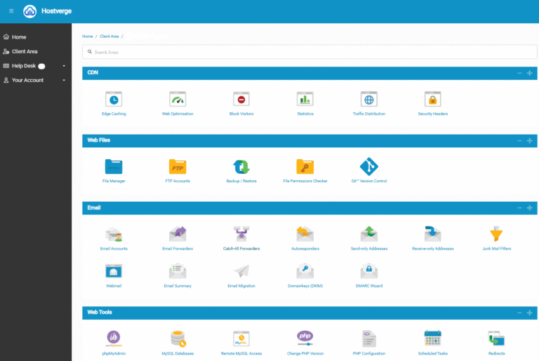 HostVerge control panel